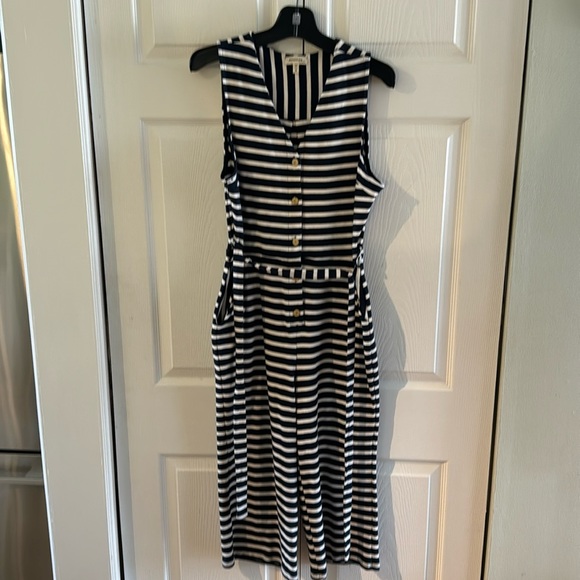 Monteau Los Angeles romper size medium color navy blue and white stripes two poc - Picture 1 of 5